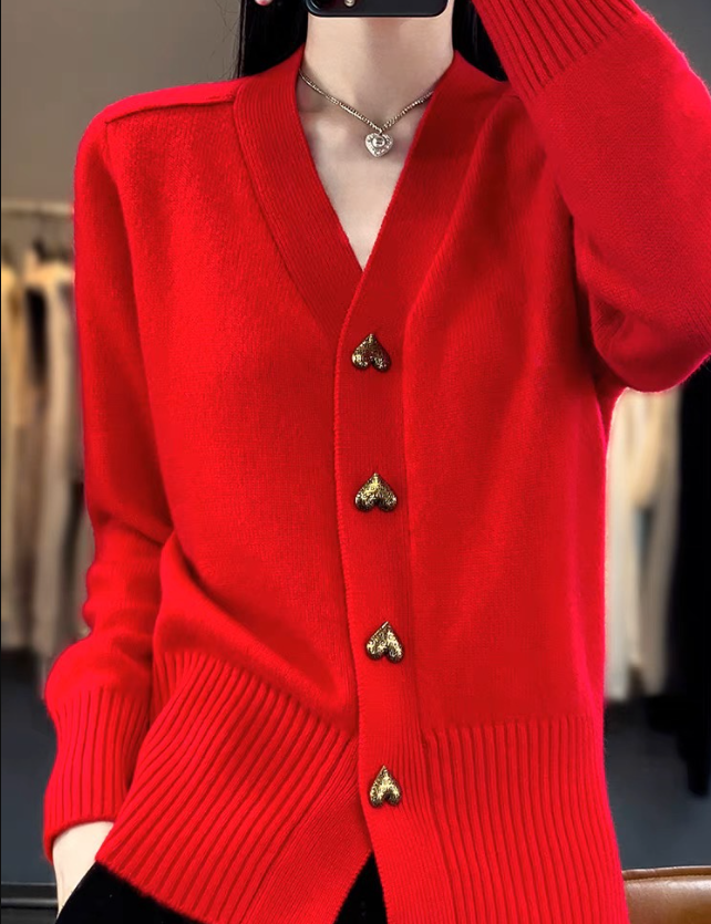 Damski Stylowy Kardigan | Guziki w Kształcie Serca