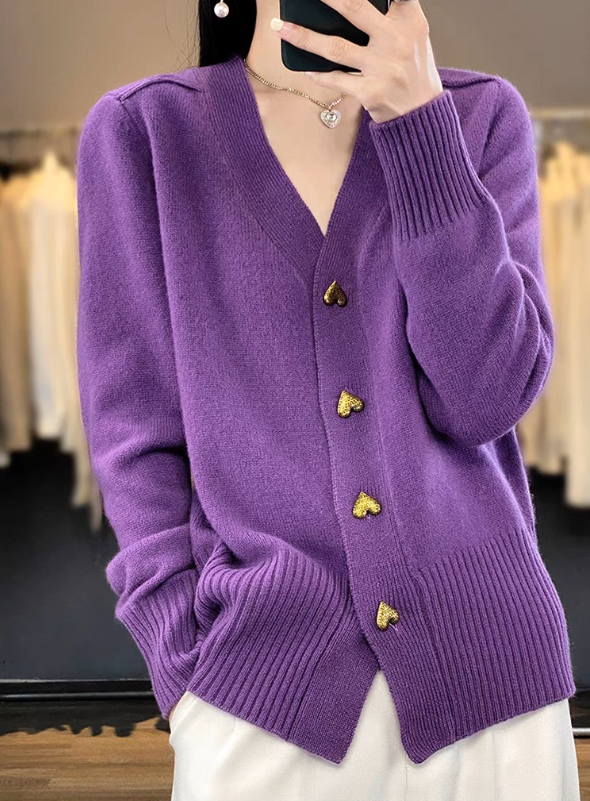 Damski Stylowy Kardigan | Guziki w Kształcie Serca