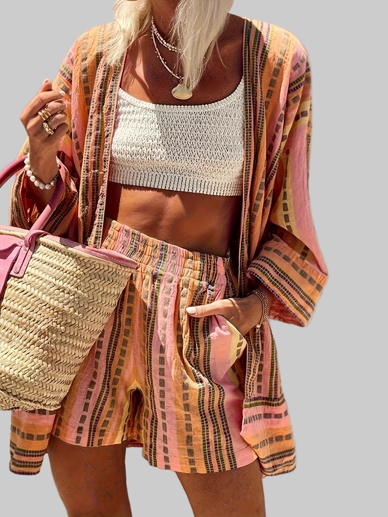 Damski Komplet Dwuczęściowy W Paski | Top I Szorty