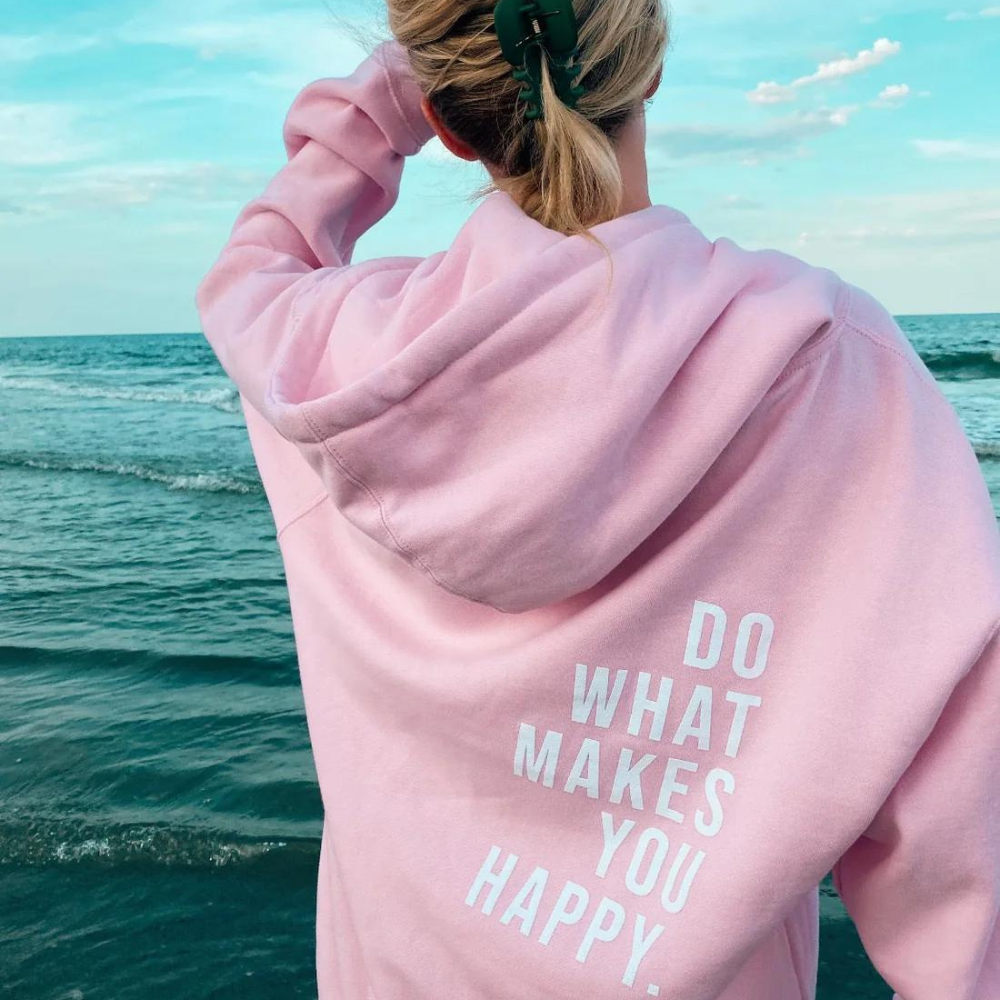 Sweter damski oversize | Z kapturem i nadrukiem