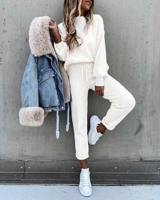 Dres Damski Zestaw | Bluza z Okrągłym Dekoltem i Spodnie Jogger