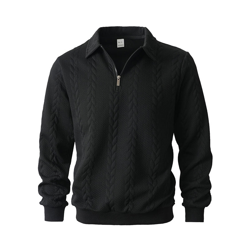 Męski Klasyczny Sweter Z Warkoczowym Wzorem | Kołnierz Na Zamek