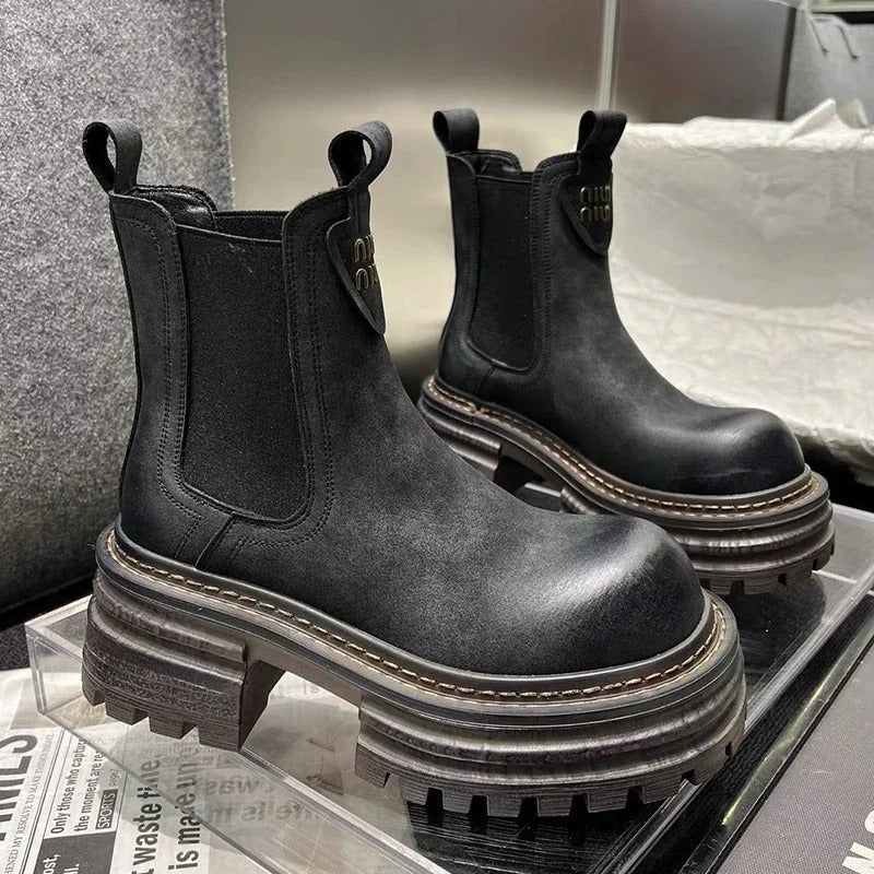 Damskie Nowoczesne Grube Botki | Platforma