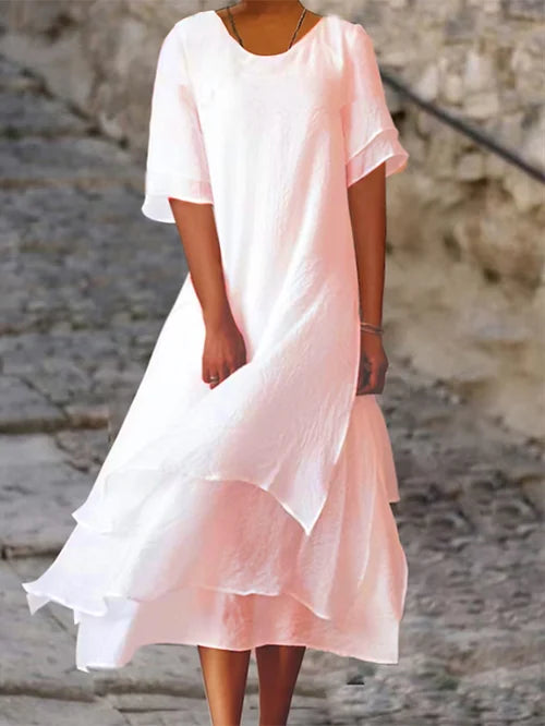 Women's layered cotton-linen dress | Midi