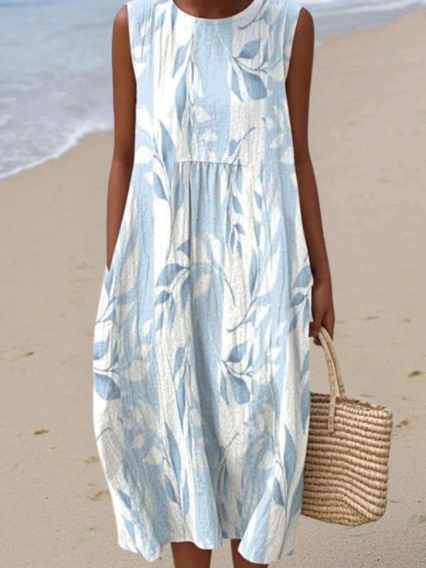 Women's midi dress with leafy pattern | Midi