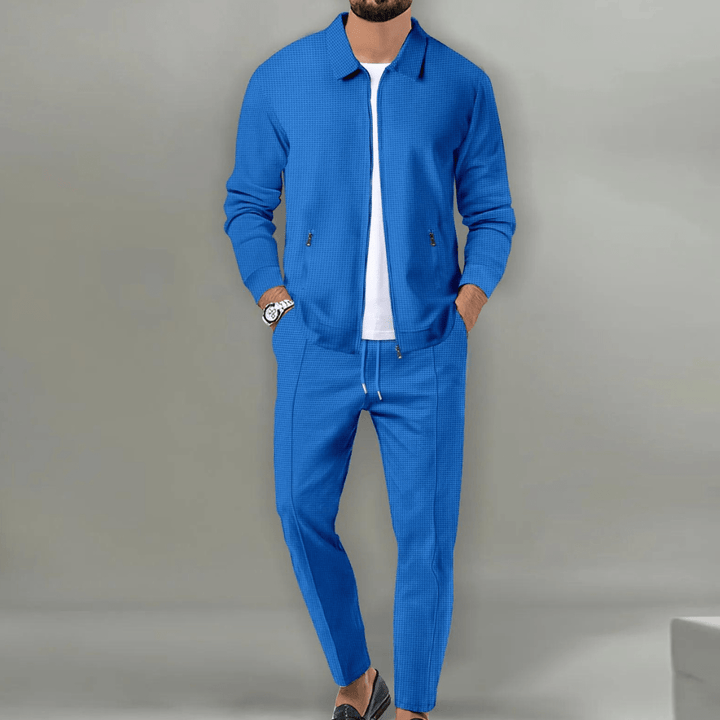Herren-Beige-Casual-Set mit Reißverschlussjacke und Hose | Zweiteilig