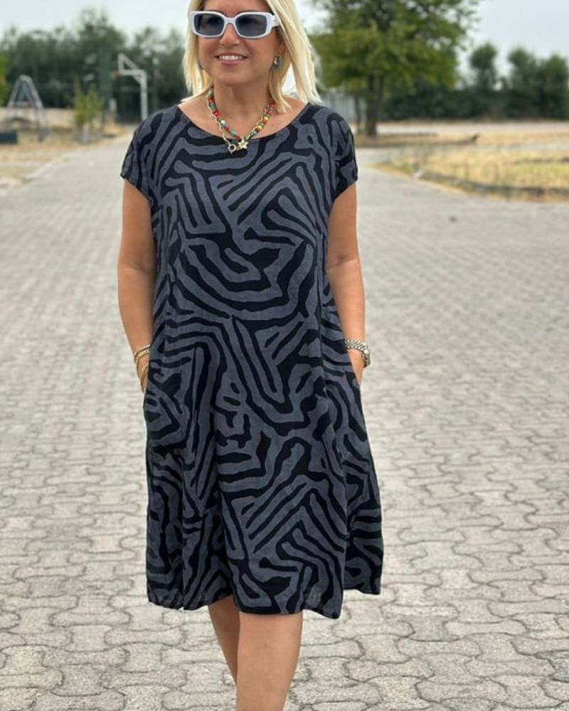 Damska letnia sukienka z okrągłym dekoltem | Midi