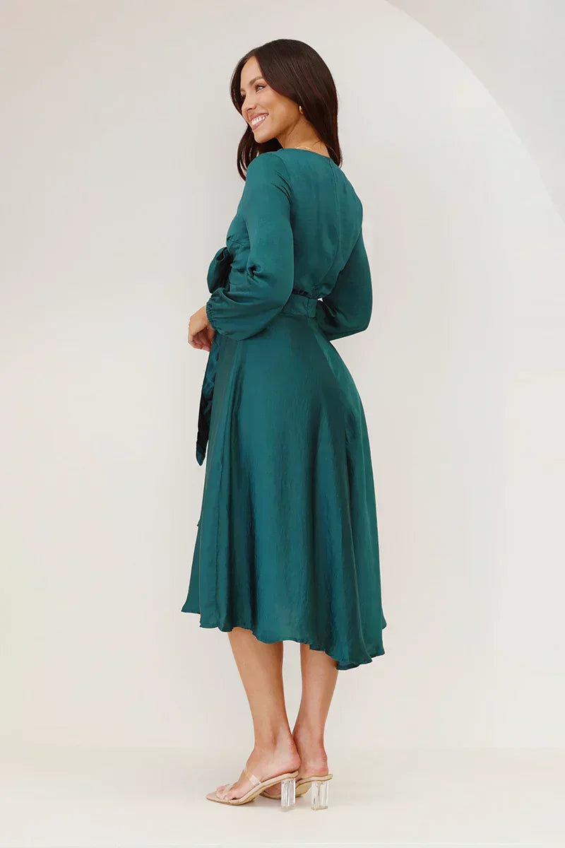 Damska Sukienka Na Wesele | Długie Rękawy i Dekolt V