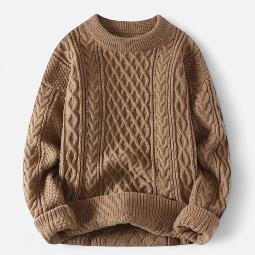 Damenpullover mit Rundhalsausschnitt | Zopfmuster