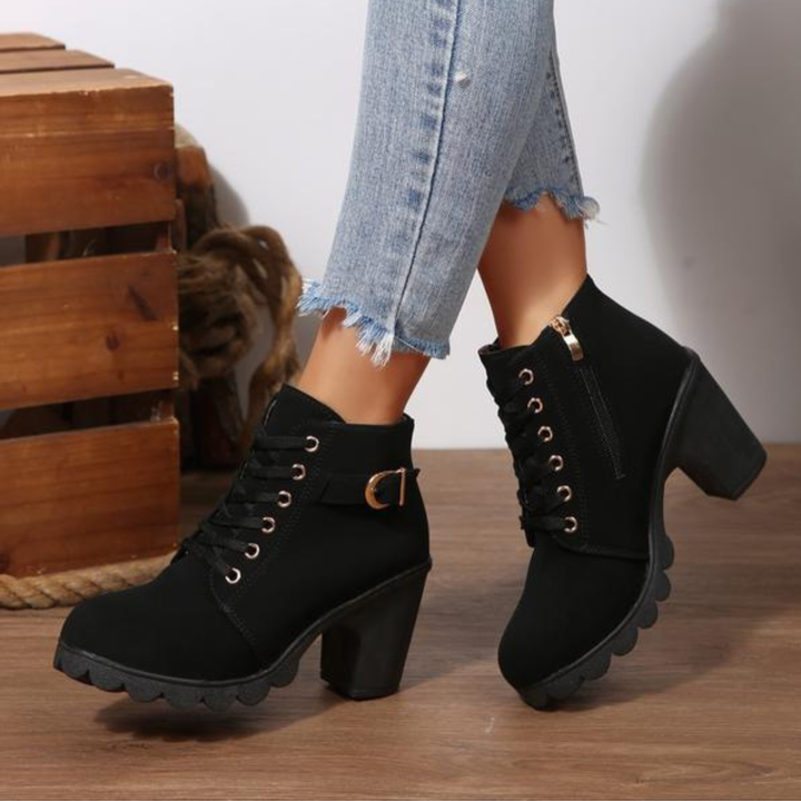 Damen-Stiefeletten mit Absatz und Metallverschluss | Knöchelhoch