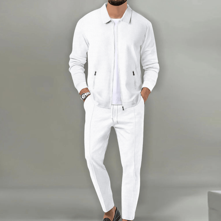 Herren-Beige-Casual-Set mit Reißverschlussjacke und Hose | Zweiteilig