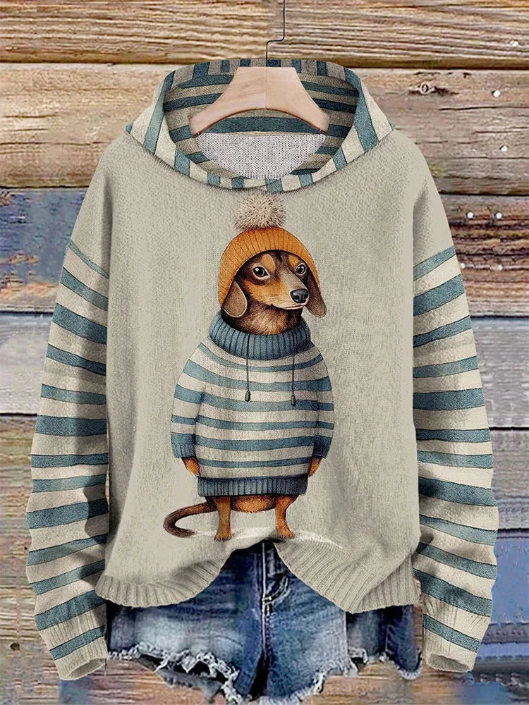Bluza z Kapturem Damski Casual | Z Nadrukiem Psa