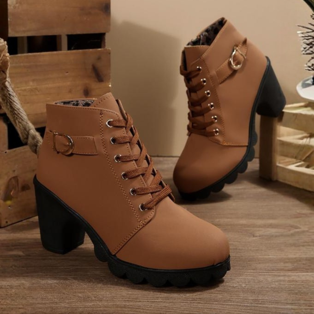 Damen-Stiefeletten mit Absatz und Metallverschluss | Knöchelhoch