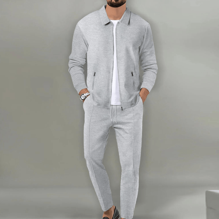 Herren-Beige-Casual-Set mit Reißverschlussjacke und Hose | Zweiteilig