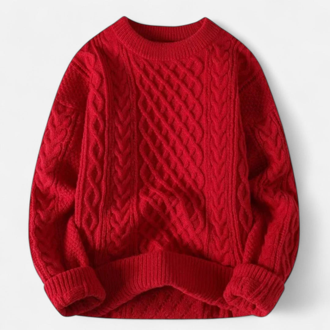 Damenpullover mit Rundhalsausschnitt | Zopfmuster