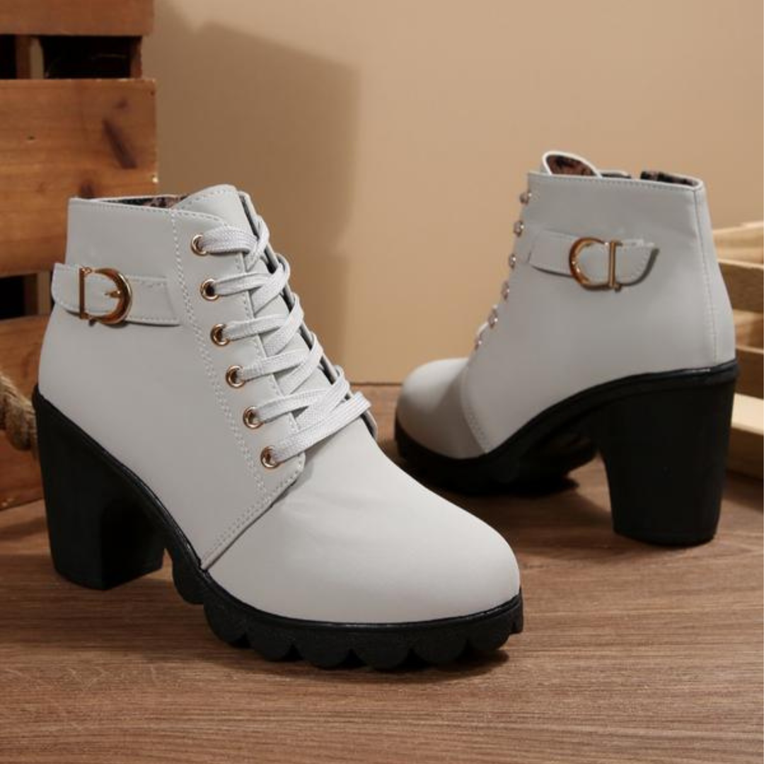 Damen-Stiefeletten mit Absatz und Metallverschluss | Knöchelhoch