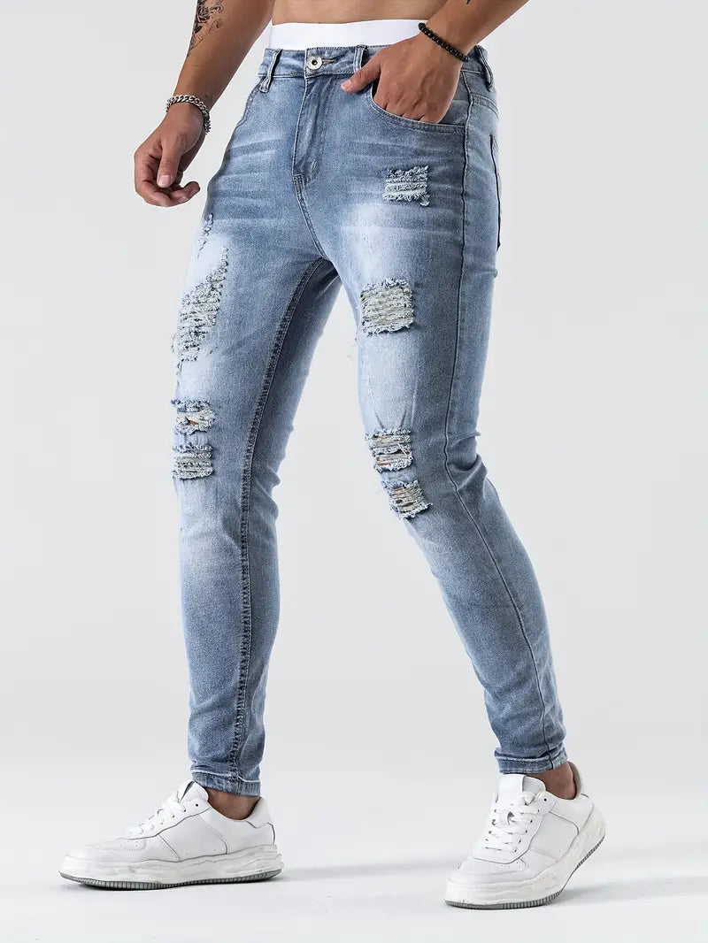 Męskie Przetarte Skinny Jeansy | Stylowe