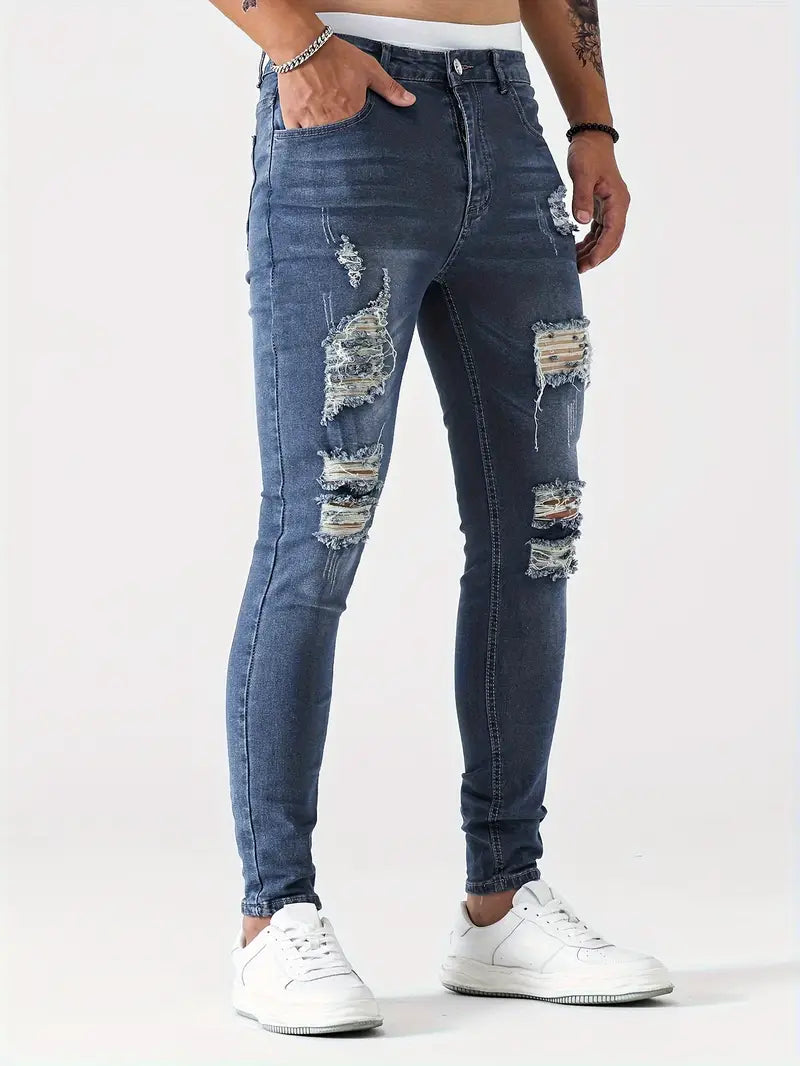 Męskie Przetarte Skinny Jeansy | Stylowe