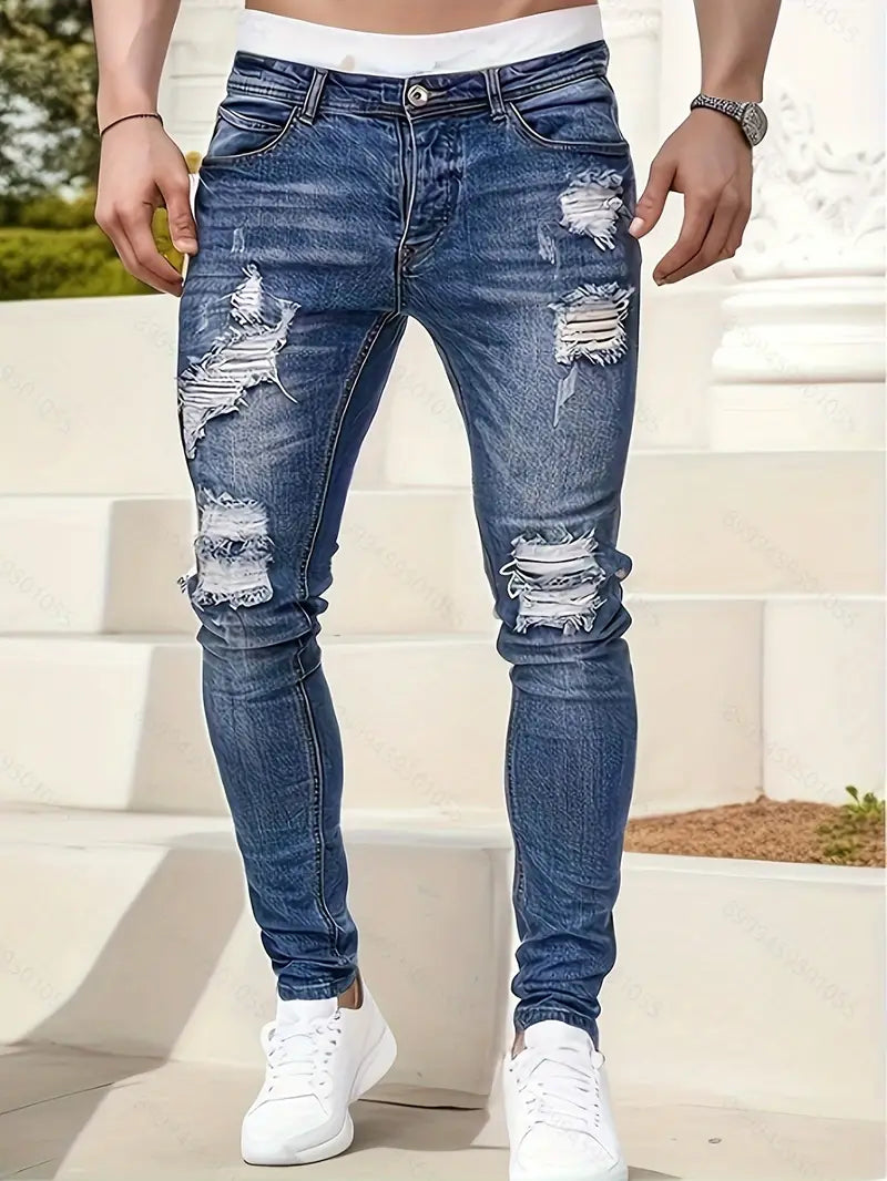 Męskie Przetarte Skinny Jeansy | Stylowe