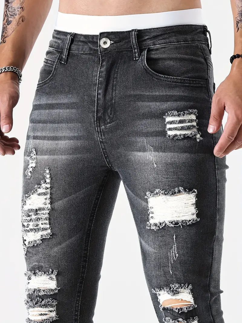 Męskie Przetarte Skinny Jeansy | Stylowe
