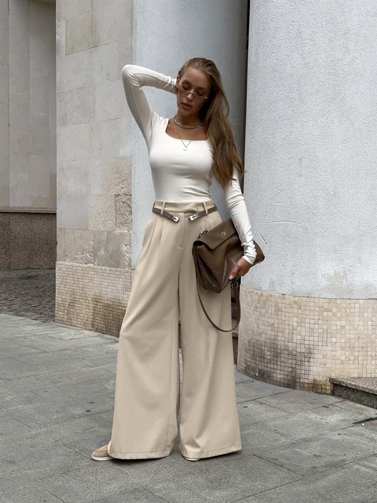 Damskie Szerokie Spodnie Garniturowe Wysoki Stan | Casual