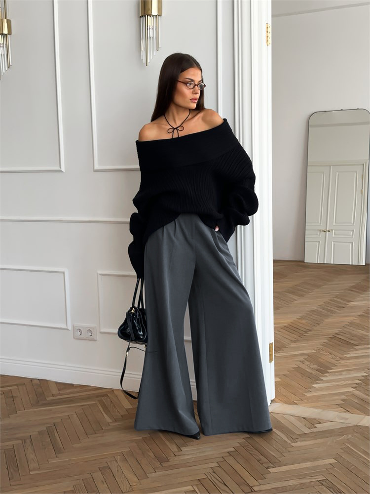 Damskie Szerokie Spodnie Garniturowe Wysoki Stan | Casual