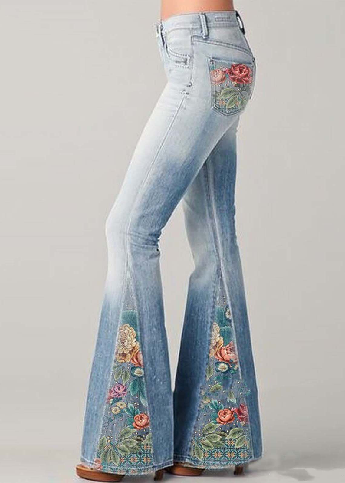 Damskie Jeansy Dzwony z Wysokim Stanem | Styl Boho Retro