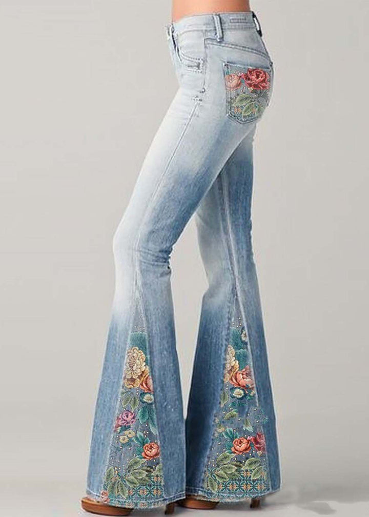 Damskie Jeansy Dzwony z Wysokim Stanem | Styl Boho Retro