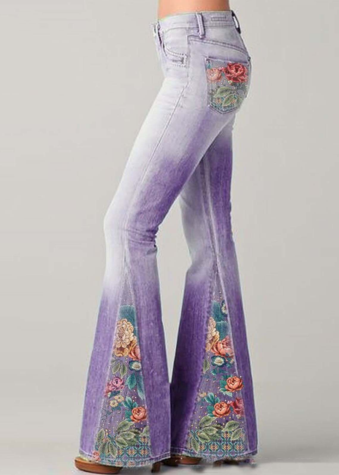Damskie Jeansy Dzwony z Wysokim Stanem | Styl Boho Retro