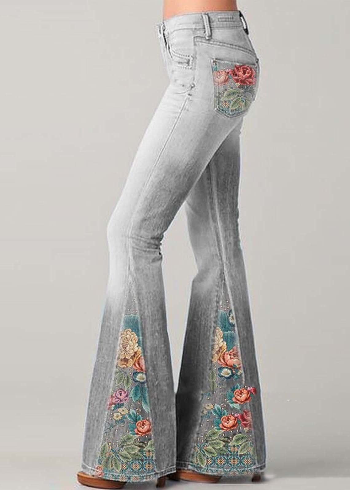 Damskie Jeansy Dzwony z Wysokim Stanem | Styl Boho Retro
