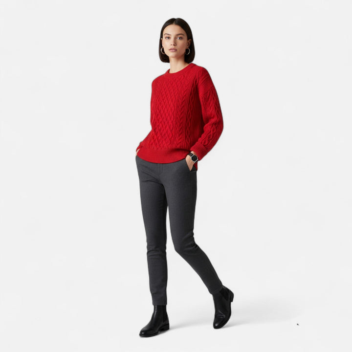 Damenpullover mit Rundhalsausschnitt | Zopfmuster