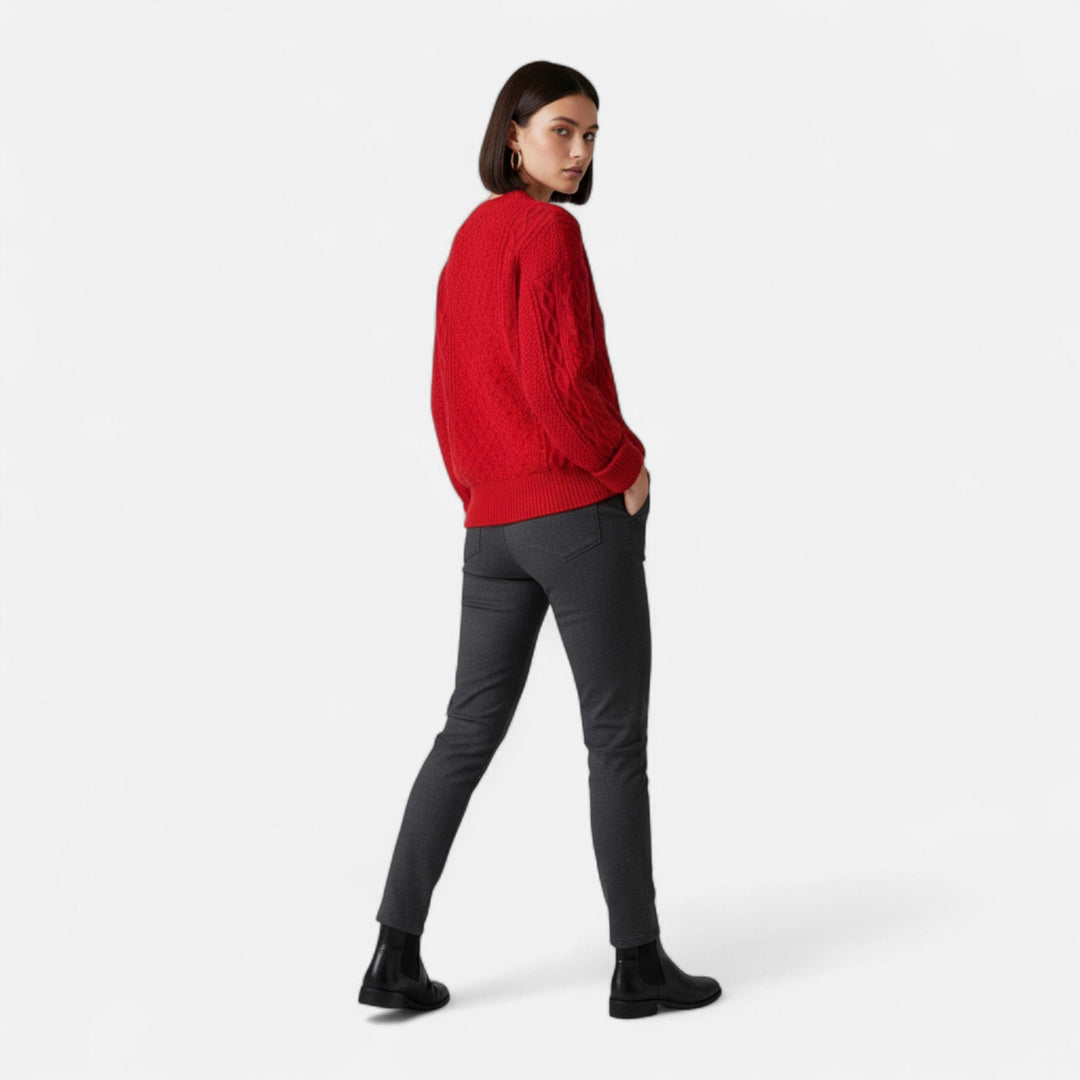 Damenpullover mit Rundhalsausschnitt | Zopfmuster