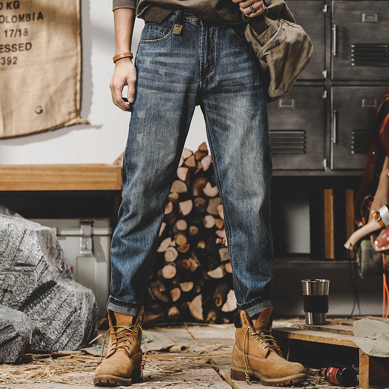 Męskie Luźne Dżinsy Casual | Przetarte