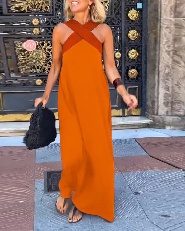 Women's summer dress with a crossover neckline | Midi