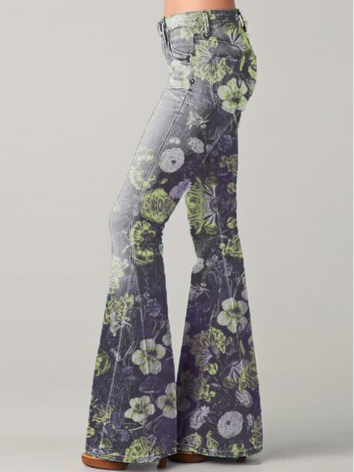 Damskie Jeansy Dzwony z Wysokim Stanem | Styl Boho Retro