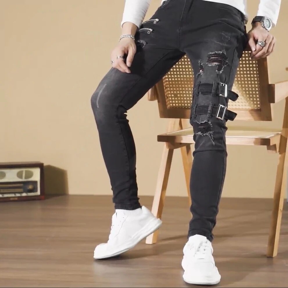 Męskie Modne Jeansy | Skinny z Przetarciami