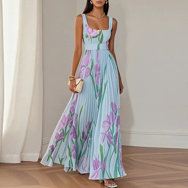 Damska luksusowa sukienka maxi w kwiaty | Maxi