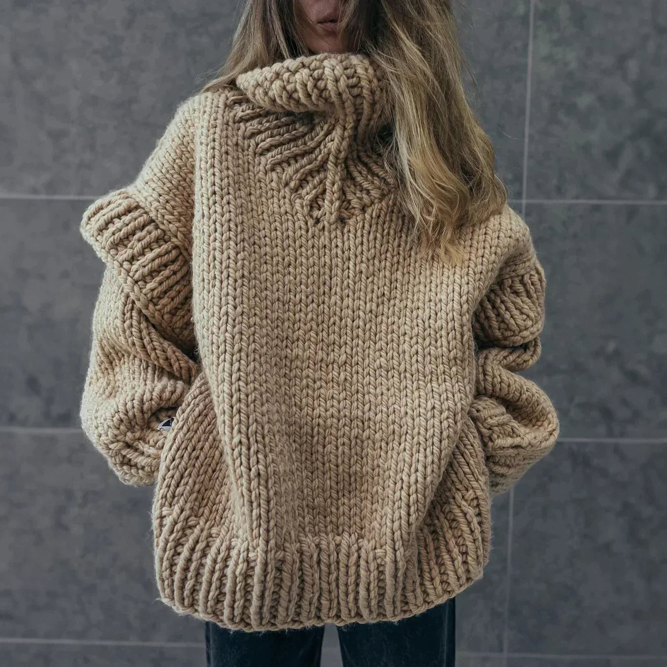 Bluza damska oversize | Z wysokim golfem
