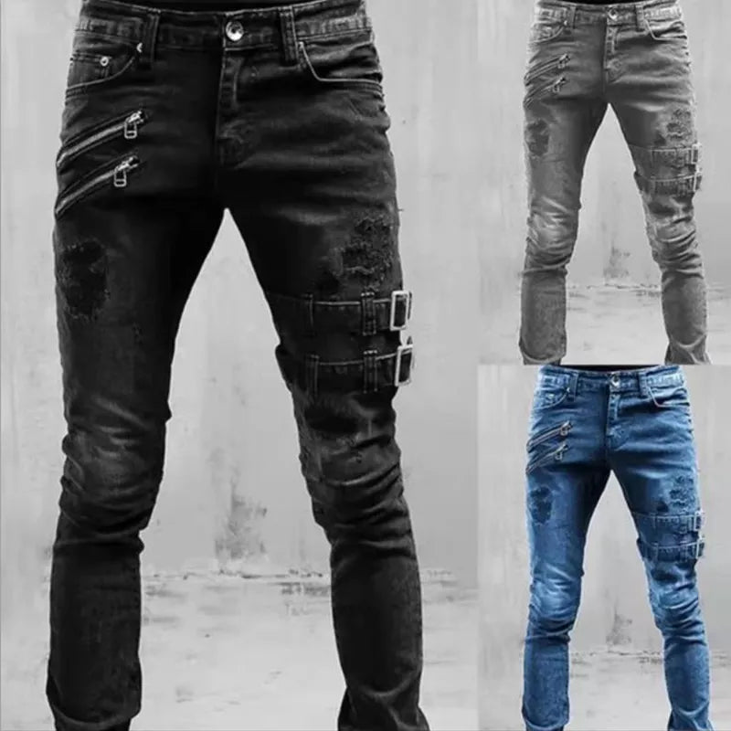 Męskie Modne Jeansy | Skinny z Przetarciami