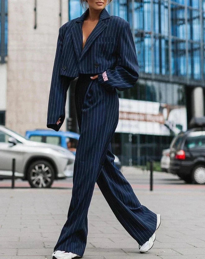 Spodnie Damskie Pinstripe Zimowe | Modny Krój