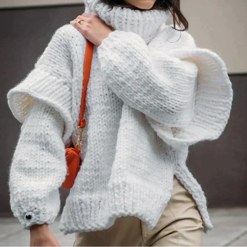Bluza damska oversize | Z wysokim golfem