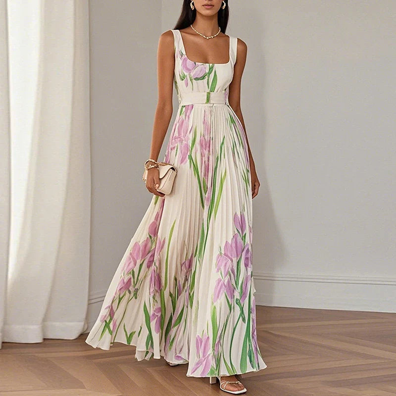 Damska luksusowa sukienka maxi w kwiaty | Maxi