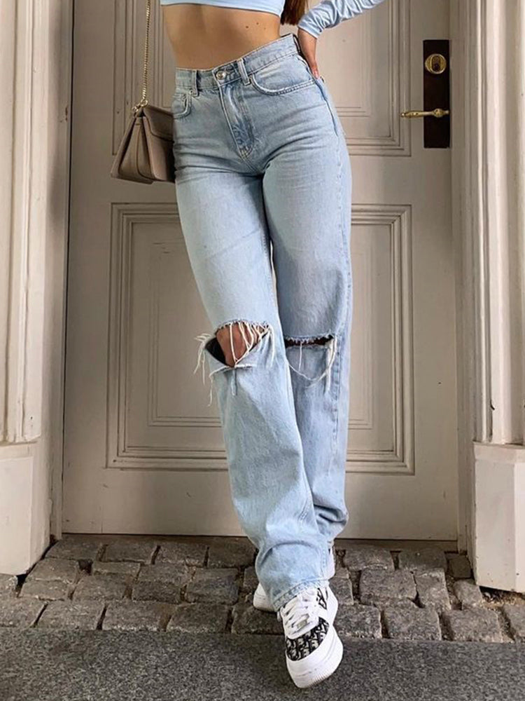 Kobiece Zimowe Jeansy Damskie | Zniszczone