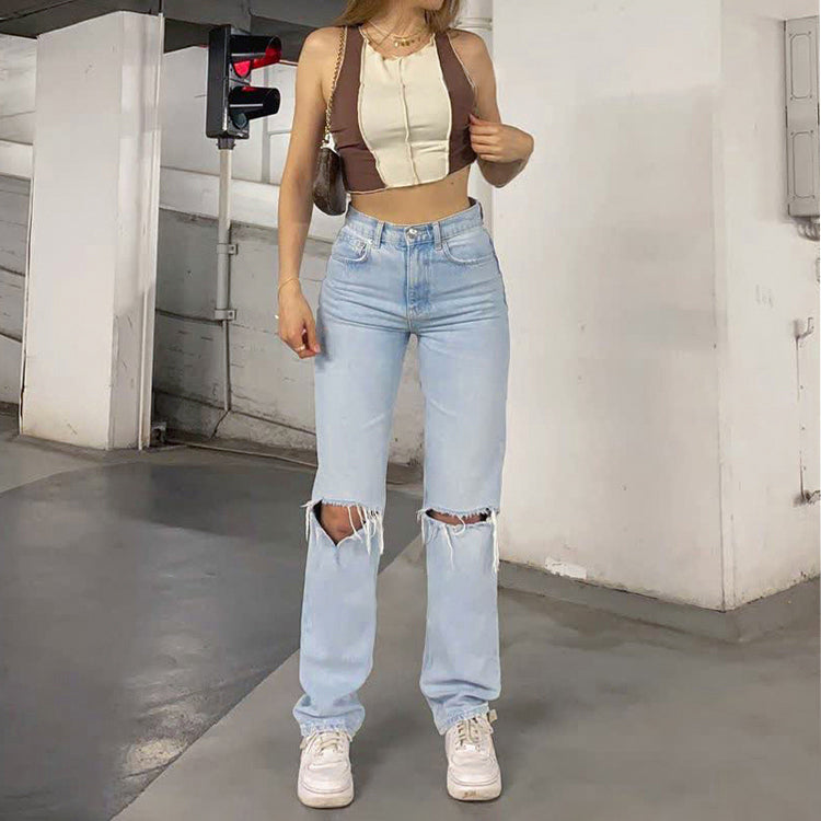 Kobiece Zimowe Jeansy Damskie | Zniszczone