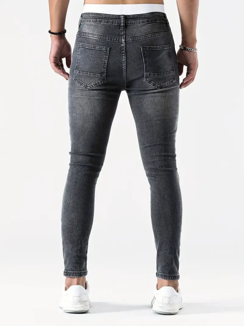 Męskie Przetarte Skinny Jeansy | Stylowe