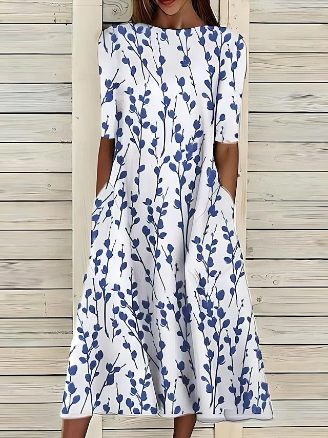 Damska sukienka midi w stylu coastal w kwiaty | Midi