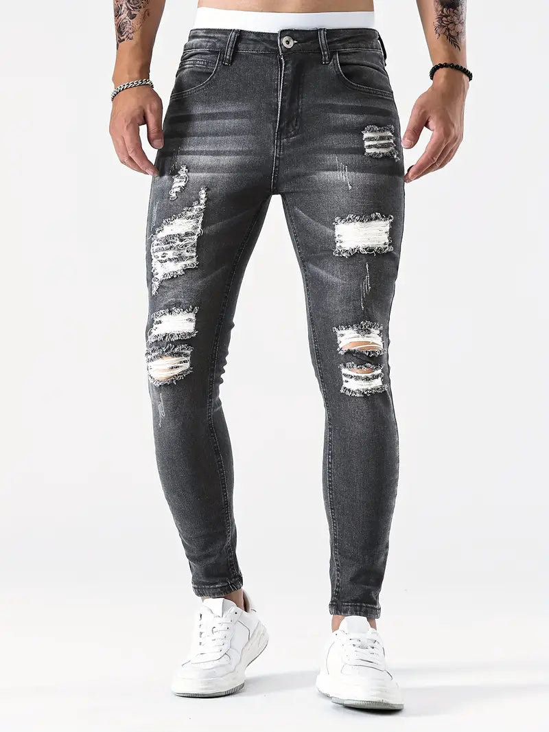 Męskie Przetarte Skinny Jeansy | Stylowe