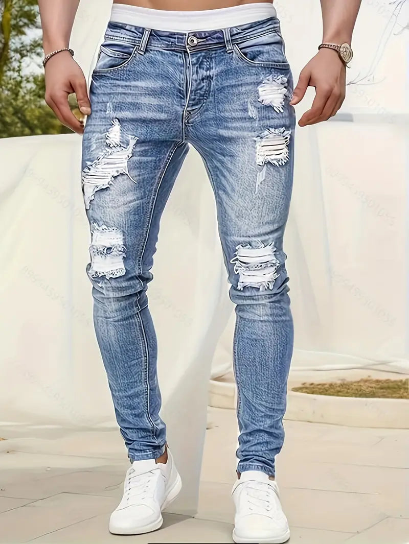 Męskie Przetarte Skinny Jeansy | Stylowe