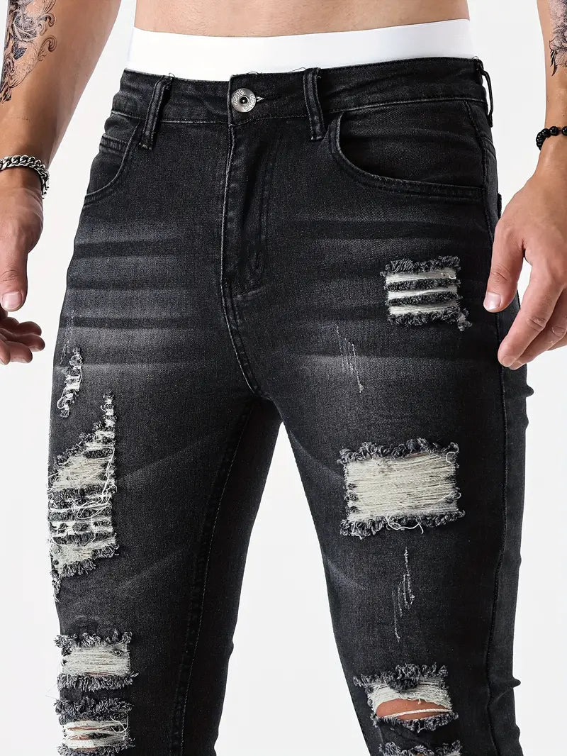 Męskie Przetarte Skinny Jeansy | Stylowe