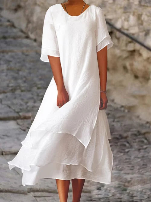 Women's layered cotton-linen dress | Midi